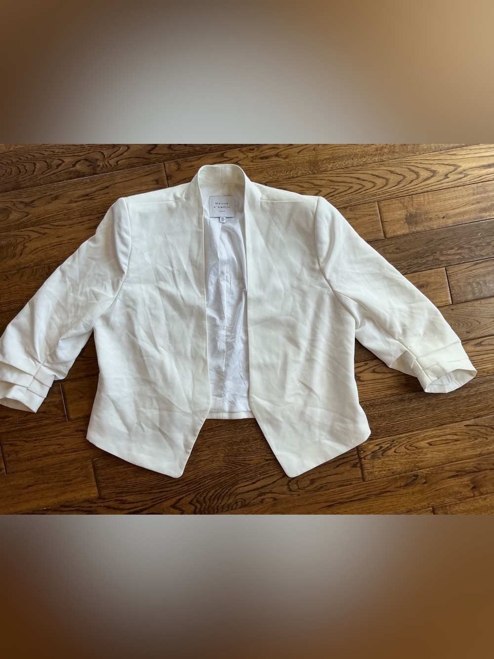 REVOLVE Maison d’Amélie Paris White Open Front Blazer Women’s Size L Cropped 3/4